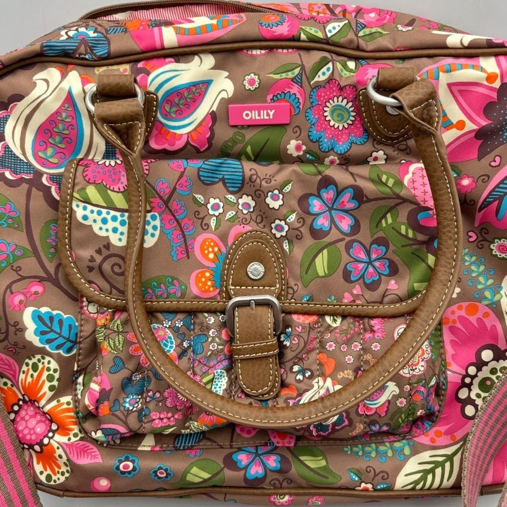 Oilily Carry All Floral Paisley Laptop Travel Bag Wood Brown OCB2203-8100 NWT